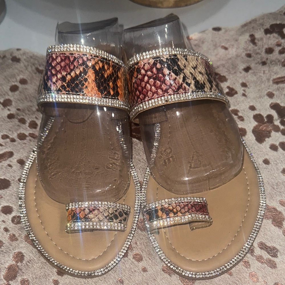 G.c/shoes snake print rhinestone embellished sandals